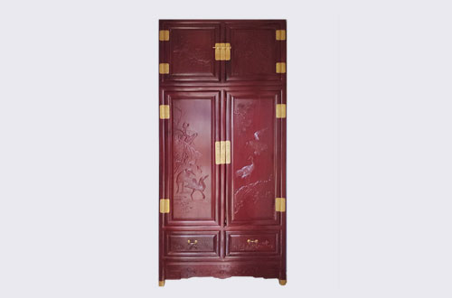 鄂温克高端中式家居装修深红色纯实木衣柜